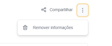 Menu de três pontinhos aberto na página do processo, com a opção Remover informações